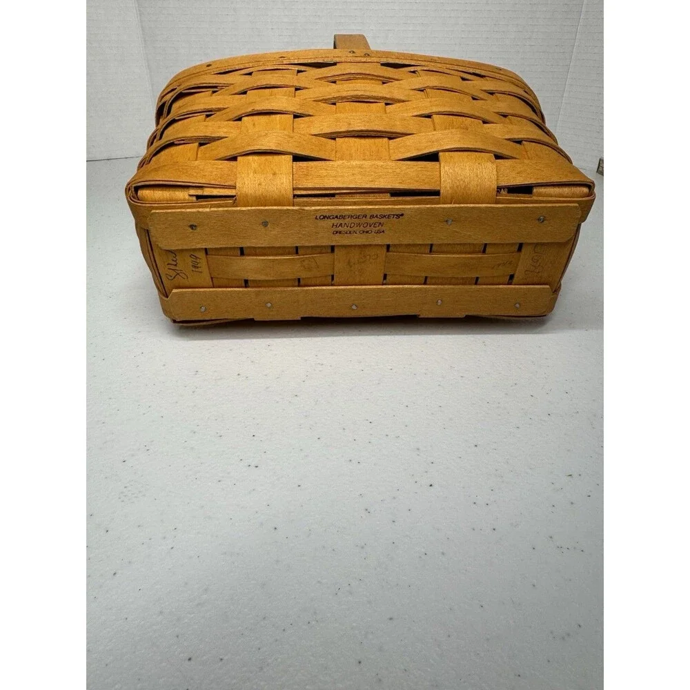 Longaberger Small Handled Woven Basket Plastic Cloth Liners Signed Dated 1999